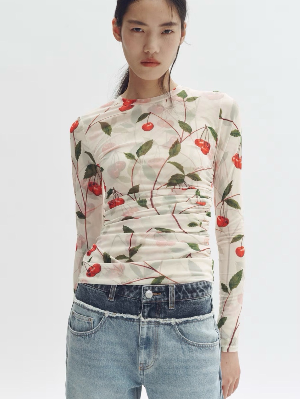 STELLA MCCARTNEY H&M Cherry-Print Mesh Top. Size L. NWT - Picture 1 of 5